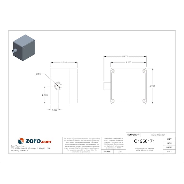 Eaton Surge Protection Device, 3 Phase, 480V, 3 Poles, 3 Wires - CVX050-480D