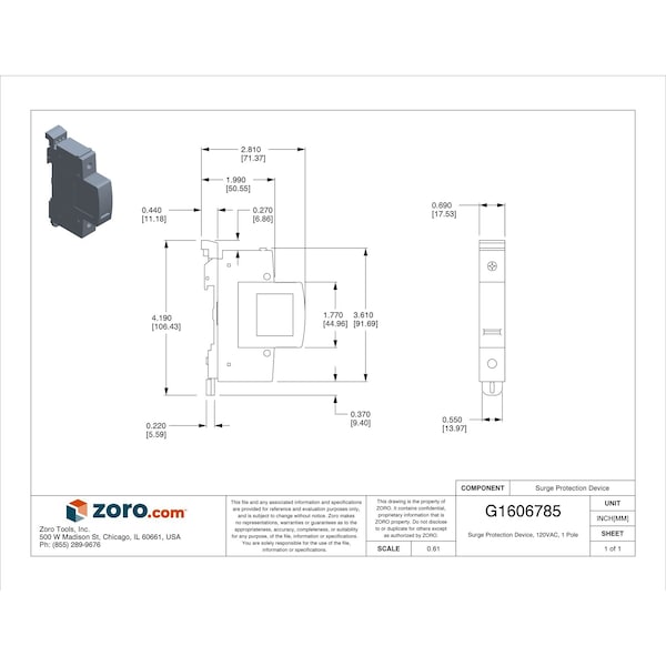 Mersen Surge Protection Device, 1 Phase, 120V AC, 1 Poles, 2 Wires - STP120P07