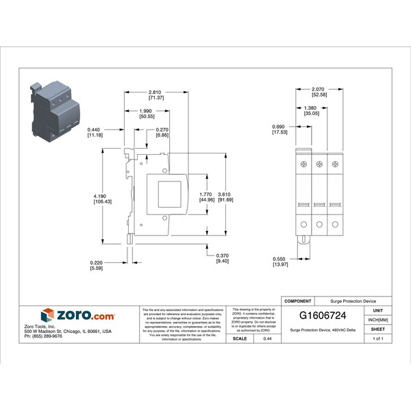 Mersen Surge Protection Device, 3 Phase, 480V AC, 3 Poles, 4 Wires - STP480D07