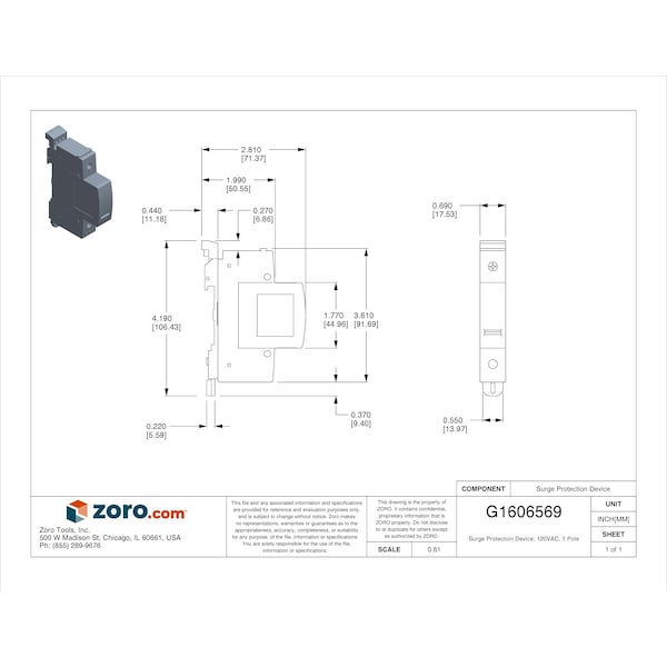 Mersen Surge Protection Device, 1 Phase, 120V AC, 1 Poles, 2 Wires - STP120P07M
