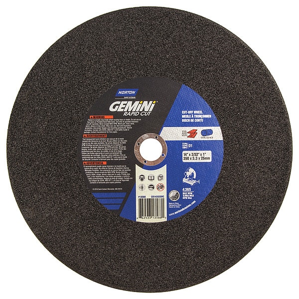 Rueda de corte Norton Abrasives, Gemini, 14"x7/64"x1", 4365rpm - 66253313588