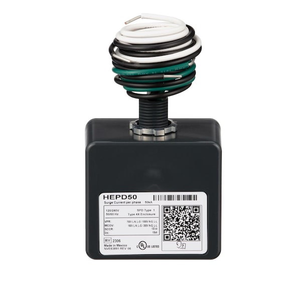 Square D Surge Protection Device, 1 Phase, 120/240V AC, 3 Wires + Ground, 50 kA - HEPD50