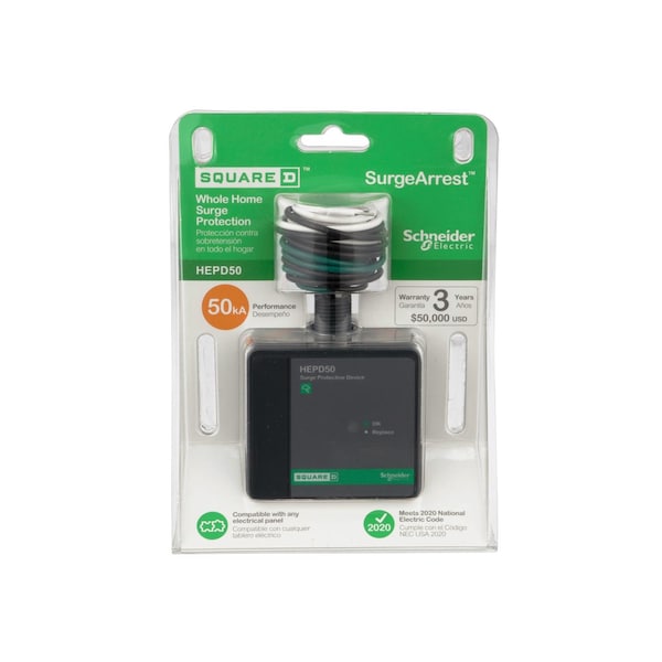 Square D Surge Protection Device, 1 Phase, 120/240V AC, 3 Wires + Ground, 50 kA - HEPD50
