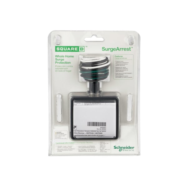 Square D Surge Protection Device, 1 Phase, 120/240V AC, 3 Wires + Ground, 50 kA - HEPD50