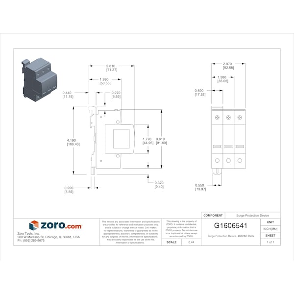Mersen Surge Protection Device, 3 Phase, 480V AC, 3 Poles, 4 Wires - STP480D07M