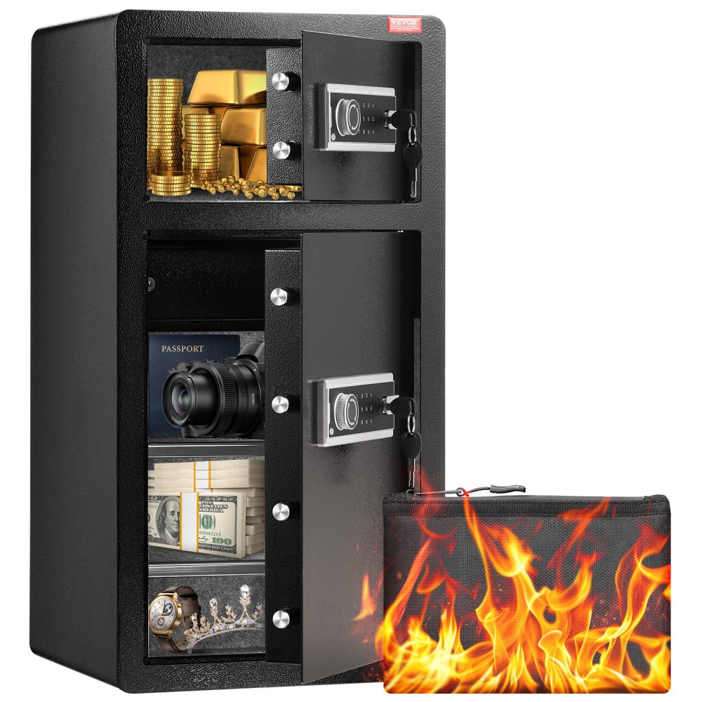 VEVOR Double Door 5.5 cu.ft Safe Box with Key Lock Password Cabinet Black,organize cash, passports, jewelry, gold, watches and documents - LMBXXLS5567CW705UV9
