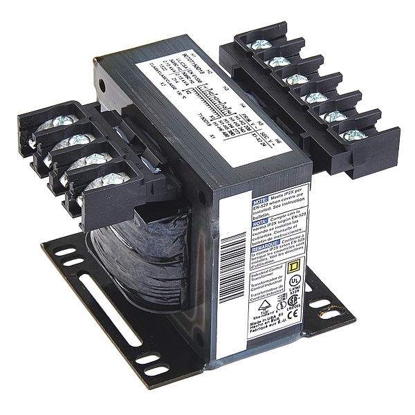 Square D Control Transformer, 100 VA, Not Rated, 55°C, 24V, 208/240/277/380/480V - 9070T100D19