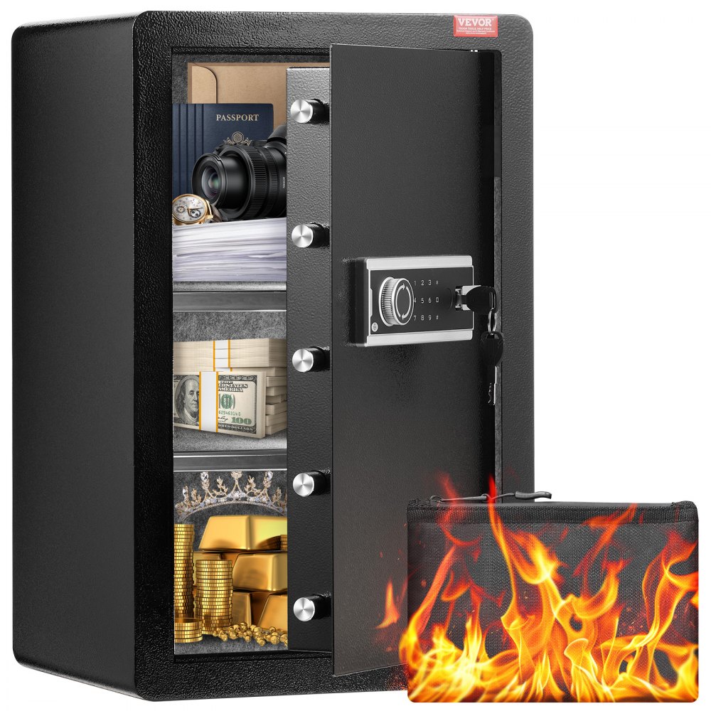 VEVOR Single Door 3.5 cu.ft Safe Box with Key Lock & Password LED Light Black,organize cash, passports, jewelry, gold, watches and documents - DMBXXLS3139CDLYSIV9