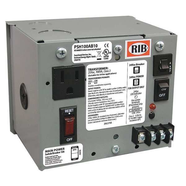 Functional Devices-Rib Class 2 Transformer, 100 VA, NEMA 1, Not Rated, 24V AC, 120V AC - PSH100AB10