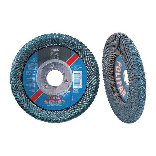 Disco de láminas POLIFAN® Pferd 4-1/2" x 7/8" A.H. - Z SGP CURVE STEELOX, Zirconia, 40 Granos, Radio Mediano - 67192