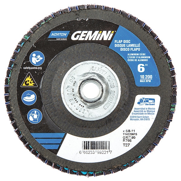 Disco de Solapa Norton Abrasives, 6 pulgadas x 80 granos, 5/8-11 - 66623399221