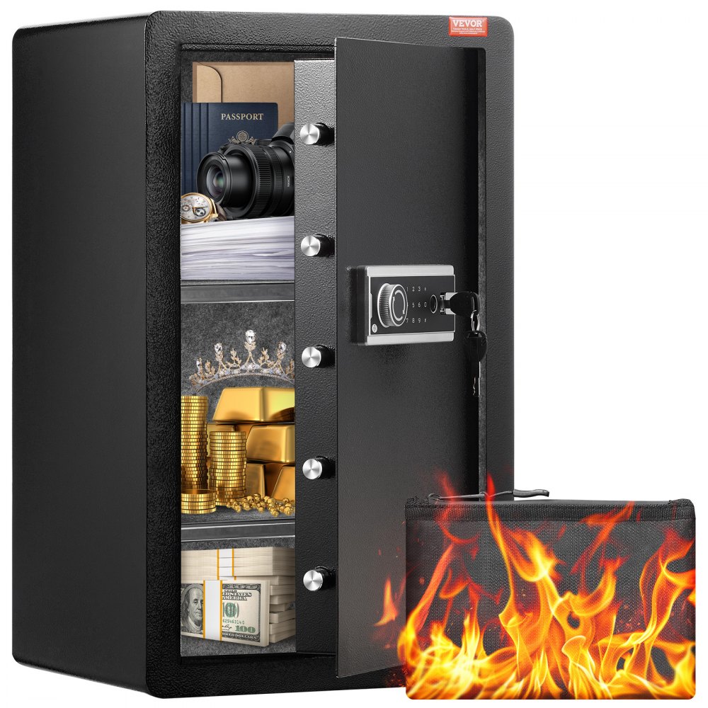 VEVOR Single Door 4.0 cu.ft Safe Box with Key Lock Password & Fingerprint Black，organize cash, passports, jewelry, gold, watches and documents - DMBXXLS3139C2FQ89V9