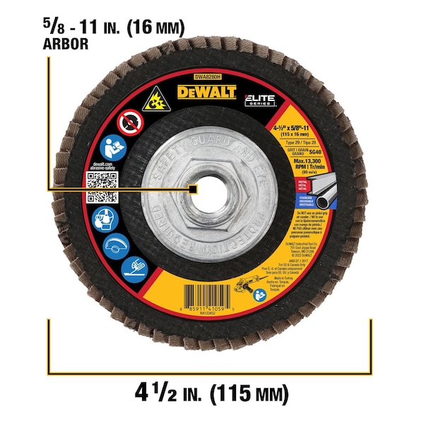 Disco de láminas Dewalt 4-1/2" x 5/8"-11 40G T29 XP CER FLAP DISC - DWA8280H