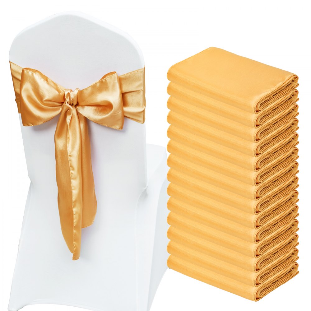 VEVOR Stretch Spandex Chair Sashes Bows, Chair Slipcover and Stretch Chair Sash, Elastic Chair Bands, Fitting Wedding, Holiday, Banquet, Party, Celebration Chair Decoration (50 PCS Gold) - YTZSDJS50PCS79W25V0