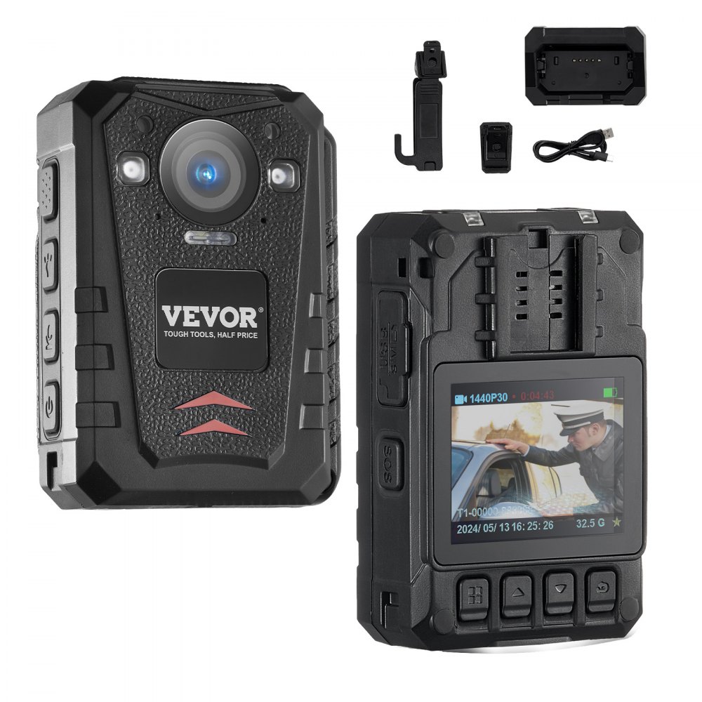 VEVOR 1440P HD Police Body Camera, 128GB Body Cam with Audio Video Recording Picture, Built-in 3500 mAh Battery, 2.0" LCD, Infrared Night Vision, Waterproof GPS Personal Body Cam for Law Enforcement - JYZFJLY1440PX6Z6GV1