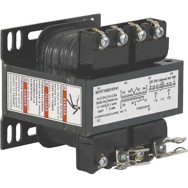 Square D Control Transformer, 100 VA, Not Rated, 55°C, 120V AC, 240/480V AC - 9070T100D1SF41