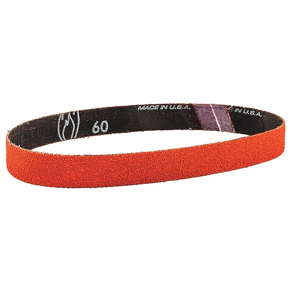 Banda de lija Norton Abrasives, recubierta, 1/2 pulgadas de ancho, 24 pulgadas de largo, 120 granos, medio, cerámica, Blaze R980P, naranja - 66261042565