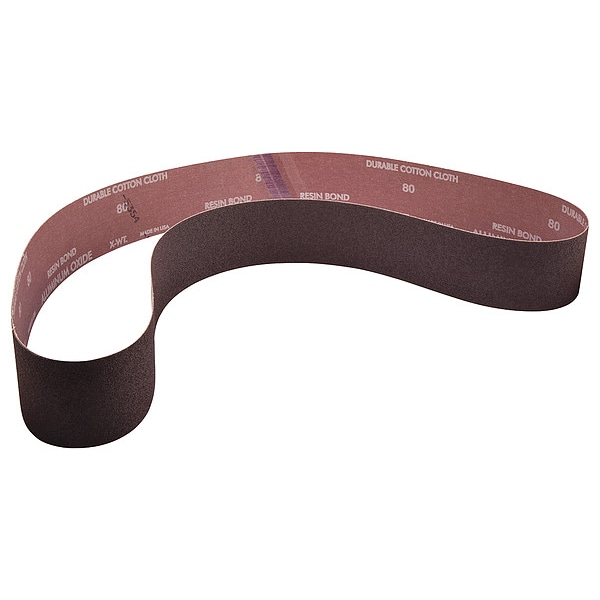 Banda de lija abrasiva Norton, recubierta, 2 1/2 pulgadas de ancho, 60 pulgadas de largo, grano 80, grueso, óxido de aluminio, R228 Metalite, color café - 78072721590