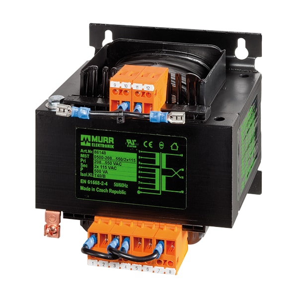Murr Elektronik Isolation Transformer, 1.6 kVA, 115/230V AC, 208/230/380/400/420/440/460/480/500/525/550V AC - 86152