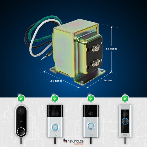 Newhouse Hardware Wired 16V 30vA Doorbell Transformer Compatible w/ Smart Video Devices - 30TR