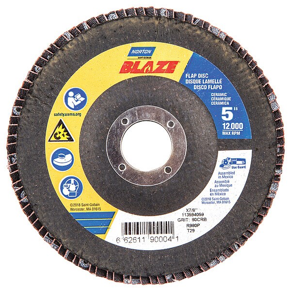 Disco de Aletas Norton Abrasives, 5 pulgadas x 80 Granos, 7/8 - 66261190004