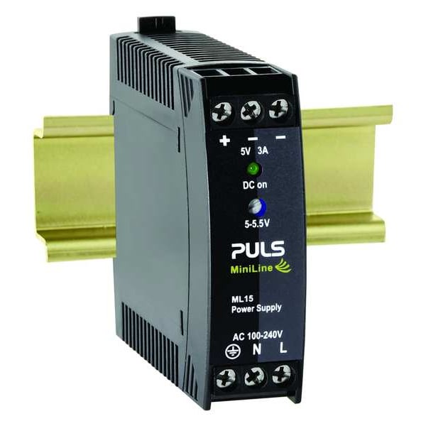 Puls DC Power Supply, 100/240V AC, 15 W, 3 A, DIN Rail - ML15.051