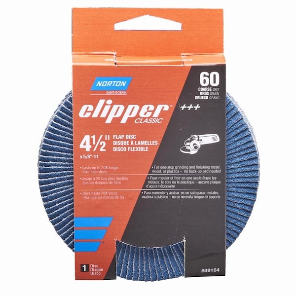 Controles de puerta Norton Norton Clipper 4-1/2 in. D X 5/8-11 in. Disco de aletas de algodón X-Wt de Alumina de circonio/60 granos 1 pk - 70184609164