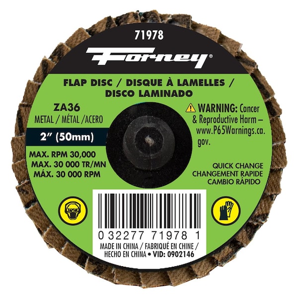 Disco de aletas de cambio rápido Forney, grano 36, 2 pulgadas en paquete de 5 de Forney 71978 - 71613