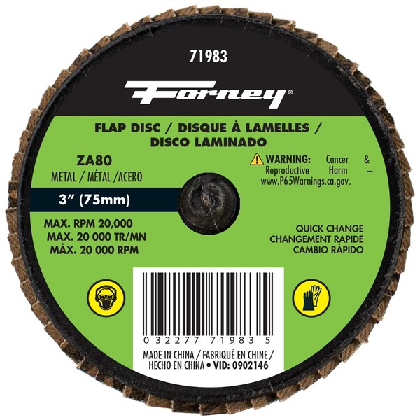 Disco de láminas Forney de cambio rápido, 80 granos, 3 pulgadas - 71983