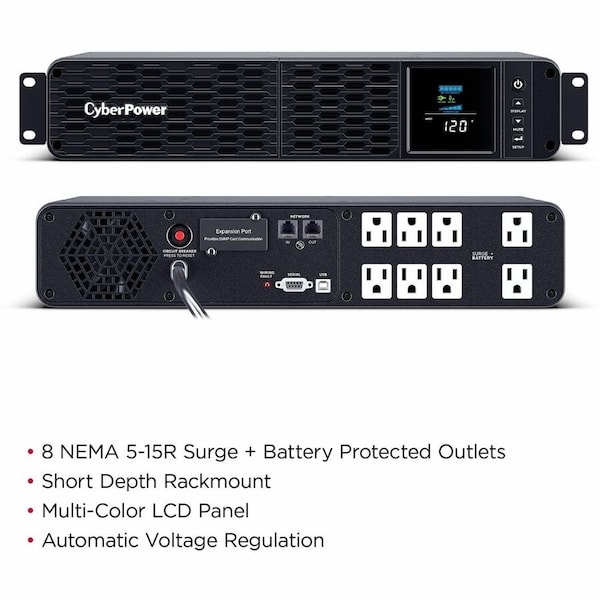 Cyberpower UPS System, 1500VA, Line Interactive, Out: 120V AC In: 120V AC - CP1500PFCRM2U