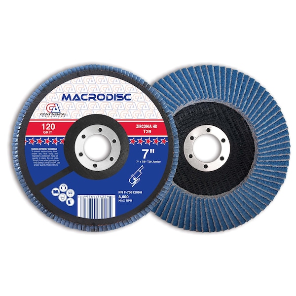 Continental Abrasives 7" x 7/8" 120 Grit T29 Zirconia High Density Flap Disc - F-7031209H