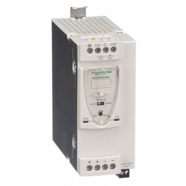 Schneider Electric DC Power Supply, 100/120V AC; 200/500V AC, 120 W, 5 A, DIN Rail - ABL8RPS24050