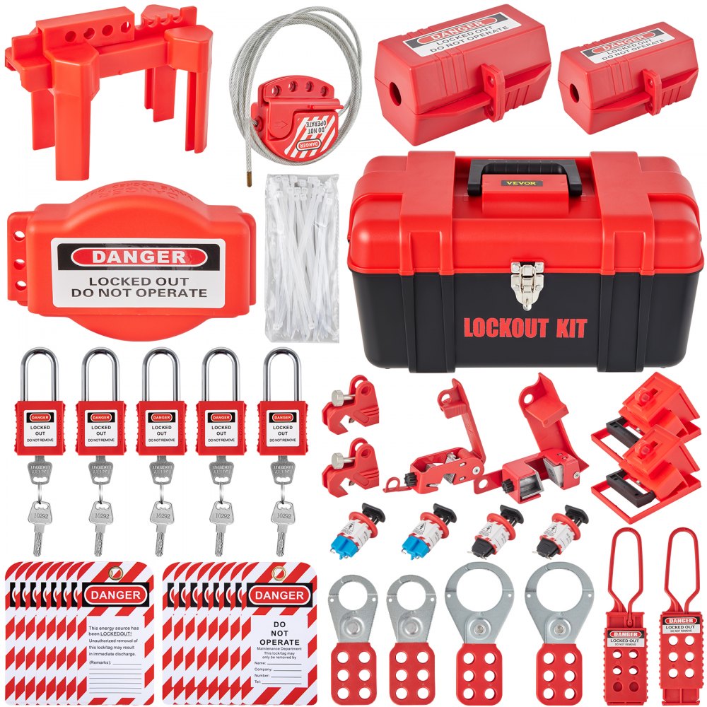 VEVOR 43 PCS Lockout Tagout Kits, Electrical Safety Loto Kit Includes Padlocks, 5 Kinds of Lockouts, Hasps, Tags & Ties, Box, Lockout Safety Tools for Electrical Risk Removal in Industrial, Machinery - AQSJTZJDGJX40YXFBV0
