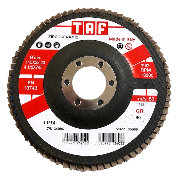 Disco de láminas de óxido de circonio y cerámica Bullard Abrasives 4-1/2x7/8, paquete de 20 - 34096