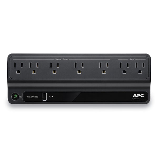 Apc BN650M1 Back-UPS 650 VA Battery Backup System, 7 Outlets, 650 VA, 490 J - BVN650M1