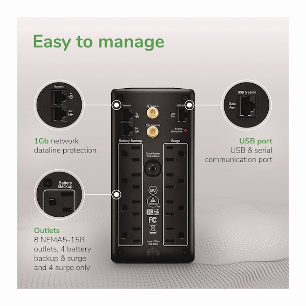 Apc Back-UPS Pro Compact Tower LCD Battery Backup and Surge Protector with USB, 8 Outlets, 1,103 J - BX1000M