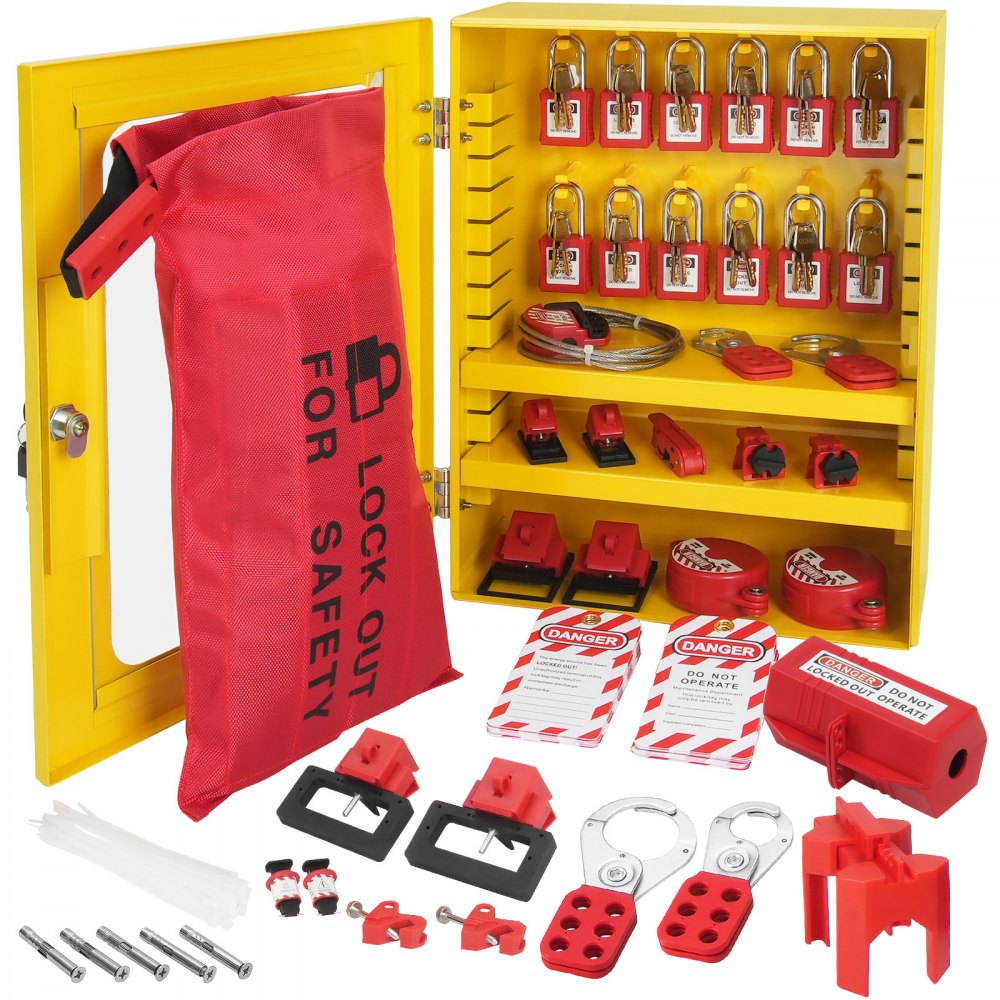 VEVOR Electrical Lockout Tagout Kit, 59 PCS Safety Lockout Tagout Station With Padlocks, Hasps, Tags, Ties, Plug Lockout, Circuit Breaker Lockouts, Valve Lockouts, Cable Lockout, Lockout Bag, Box - AQSJTZ59JDGXSQ3W2V0
