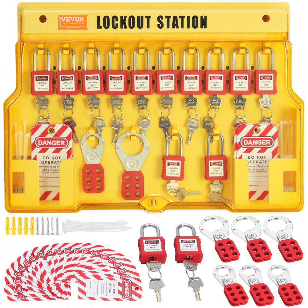 VEVOR Electrical Lockout Tagout Kit, 60 PCS Safety Lockout Tagout Station Includes Padlocks, Hasps, Tags, Nylon Ties, Expansion Kit, and Lockout Station Board, for Industrial, Electric Power - AQSJTZ60JDGB62SHMV0