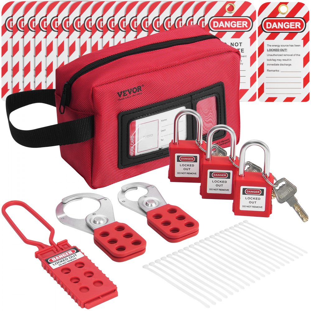 VEVOR Electrical Lockout Tagout Kit, 26 PCS Safety Loto Kit Includes Padlocks, Hasps, Tags, Nylon Ties, and Carrying Bag, Lockout Tagout Safety Tools for Industrial, Electric Power, Machinery - AQSJTZ26JBDGZV3HWV0