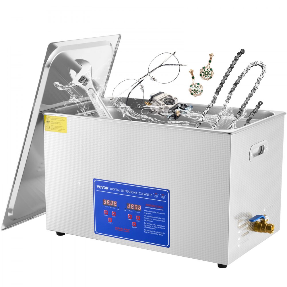 VEVOR Ultrasonic Cleaner 30L Ultrasonic Cleaner for Cleaning Eyeglasses Dentures Commercial Industrial Ultrasonic Cleaner with Digital Heater Timer and Cleaner Basket (30 Liter) - JPS-100ACSBQXJX01V1