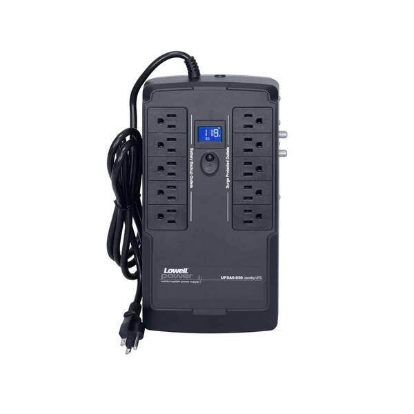 Lowell UPS System, 850VA, Standby, Out: 110/120V AC In: 110/120V AC - UPSA6-850-IP