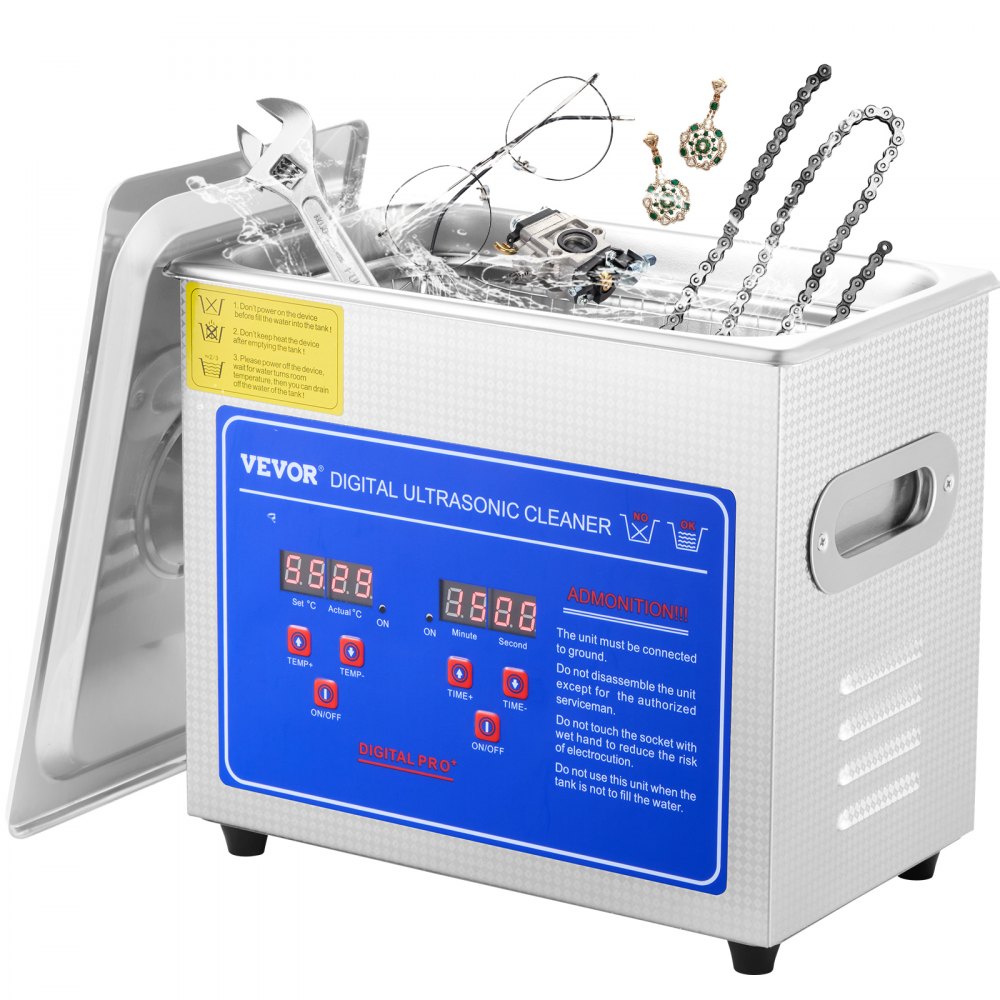 VEVOR Ultrasonic Cleaner with Digital Timer & Heater, Professional Ultra Sonic Jewelry Cleaner, Stainless Steel Heated Cleaning Machine for Glasses Watch Rings Small Parts Circuit Board (3L) - JPS-20ACSBQXJ0001V1