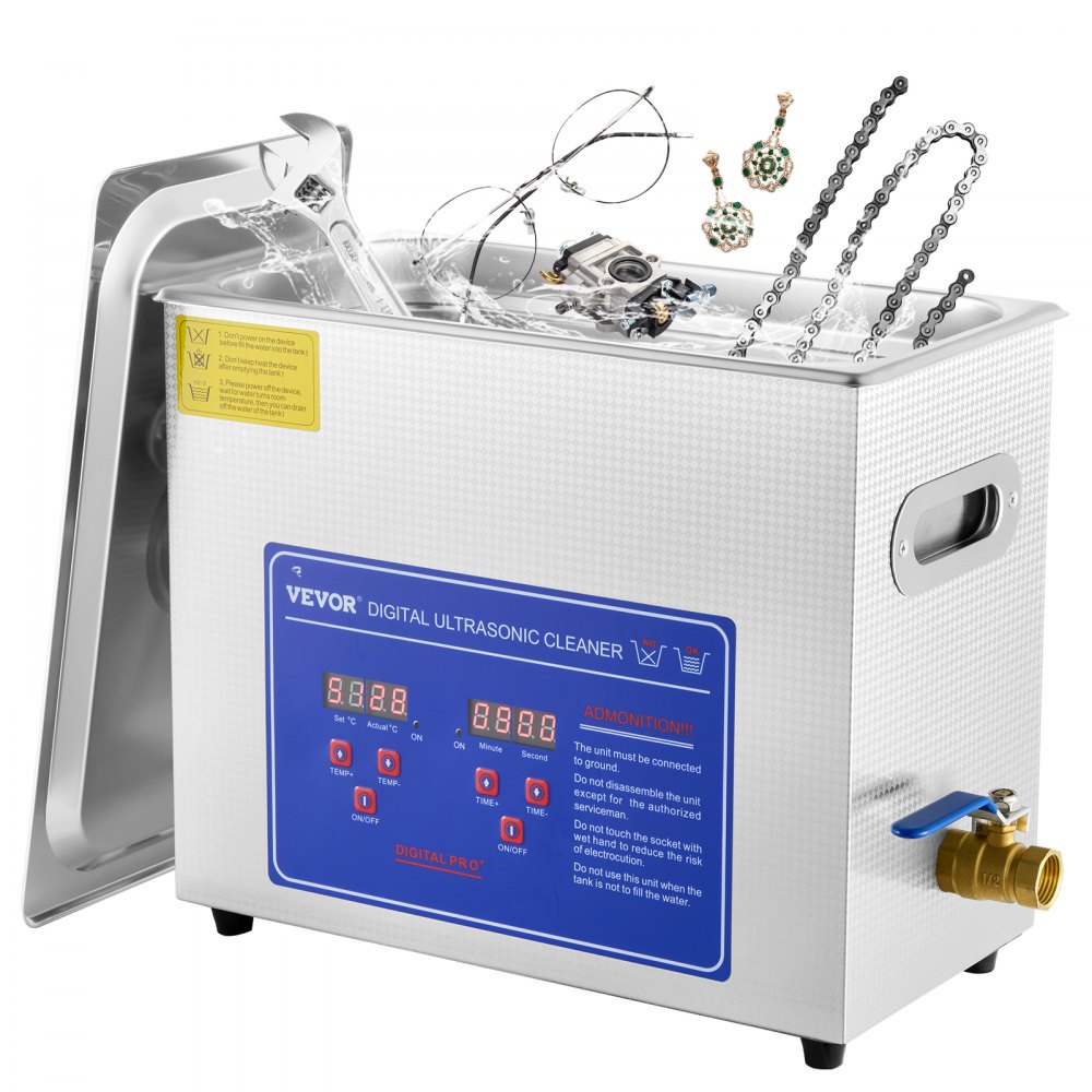 VEVOR Commercial Ultrasonic Cleaner 6L Professional Ultrasonic Cleaner 40kHz with Digital Timer&Heater 110V Excellent Cleaning Machine for Watch Instruments Industrial Parts Excellent Cleaner Solution - JPS-30ACSBQXJ0001V1