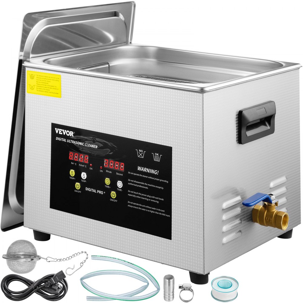 VEVOR 15L Upgraded Ultrasonic Cleaner (600W Heater,360W Ultrasonic) Professional Digital Lab Ultrasonic Parts Cleaner with Heater Timer for Glass Dental Instruments Cleaning - QXJ15LCSB-600W001V1
