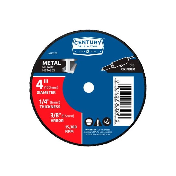 Rueda de esmerilado a granel de Century Drill 4" x 3/8" de óxido de aluminio - 8324