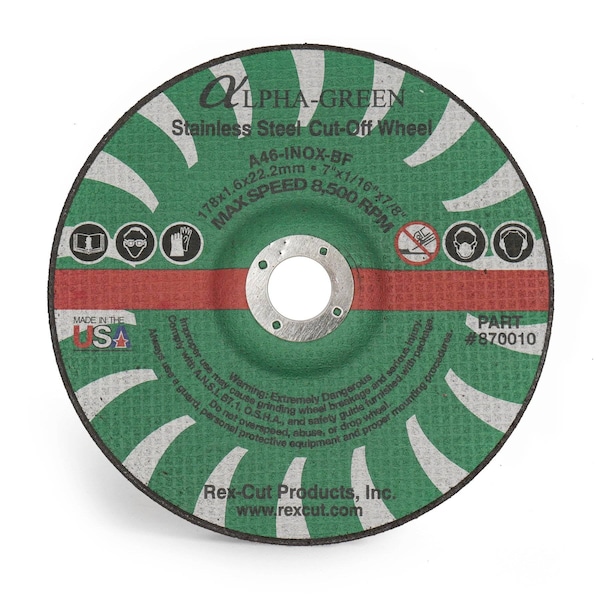 Rueda de corte Rex Cut Alpha Green de 7 X 1/16 X 7/8 T27 Alpha Green - 870010.