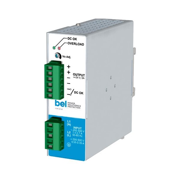Bel Power Solutions Power Supply, 187 to 550V AC, 24V DC, 120W, 5A, DIN Rail - LDW120-24