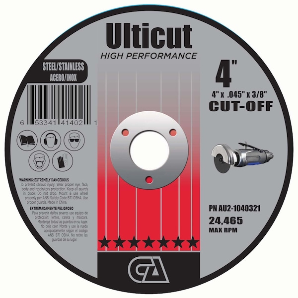 Rueda de Corte de 4" x .045" x 3/8" Ulticut Preimium T1 de Continental Abrasives - AU2-10400321