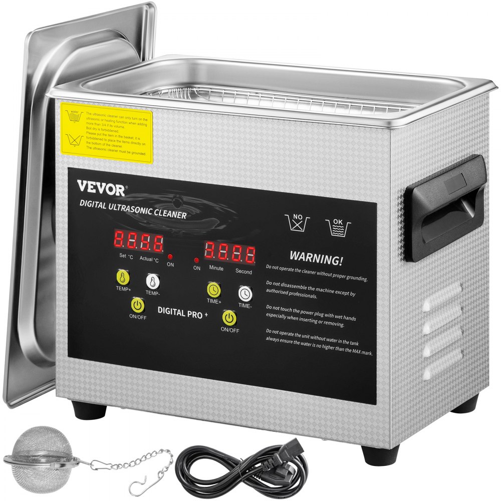 VEVOR 3L Upgraded Ultrasonic Cleaner (200W Heater,120W Ultrasonic) Professional Digital Lab Ultrasonic Parts Cleaner with Heater Timer for Jewelry Glasses Parts Cleaning - QXJ3LCSB-200W0001V1