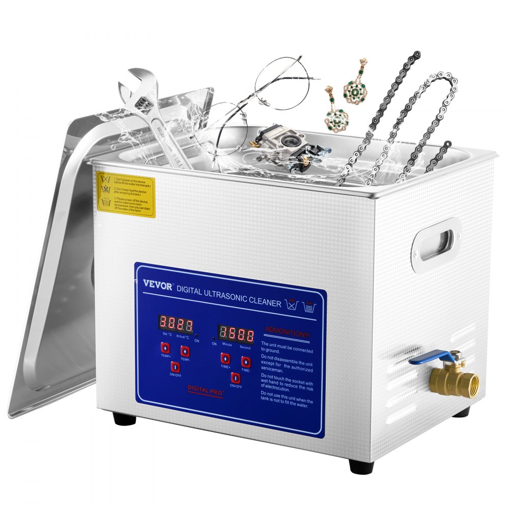 VEVOR Professional Ultrasonic Cleaner, 10L Ultrasonic Jewelry Cleaner with Digital Timer & Heater, Stainless Steel Industrial Sonic Cleaner 40kHz for Glasses, Watches, Rings, Small Parts - JPS-40ACSBQXJ0001V1